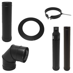 Kit Conduit concentrique avec élément réglable sortie en façade pour poêle ou chaudière bois gaz fioul biomasse granulés Ø80/125