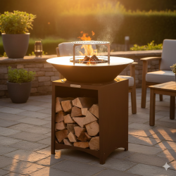 FIESTA Brasero haut acier corten avec plaque et grille amovible inox barbecue plancha extérieur